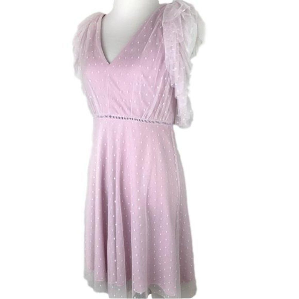 Gianni Bini Tulle Overlay Dress ~ Plunge V-Neck ~ Ruffle Trim ~ Open Back ~ NEW - Picture 4 of 6
